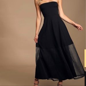Lulu tee length black strapless gown